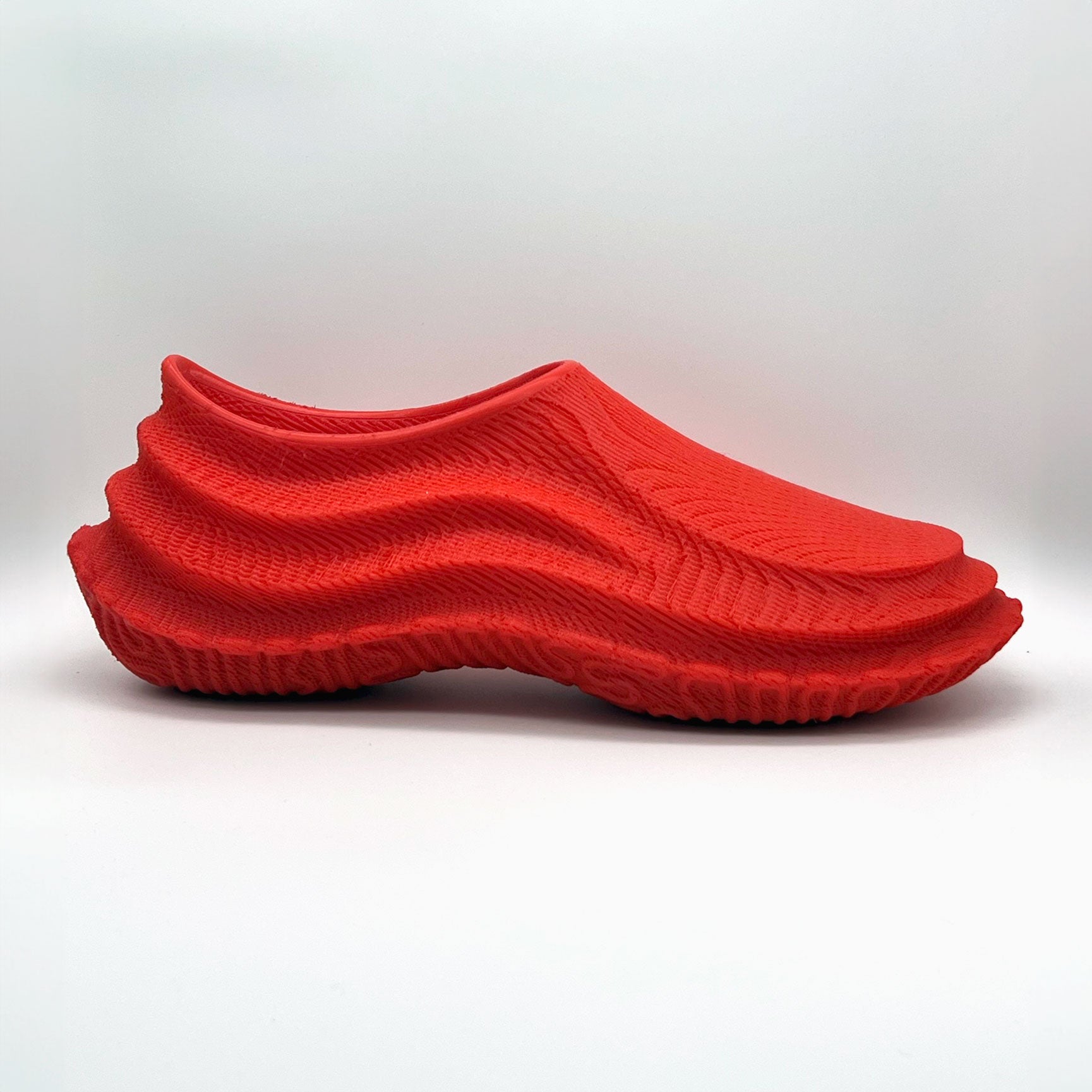 3D printed shoes red pill color on lateral view